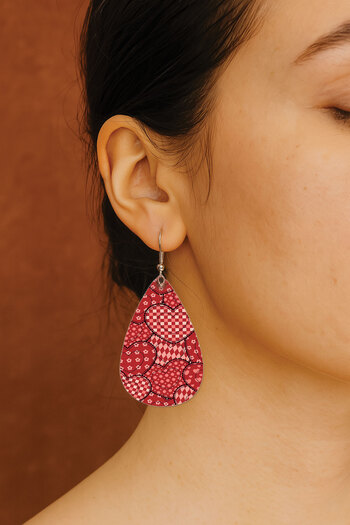 Cekuonline Women's Earrings Patterned Stylist Hook Printed Earrings Drop Transparent Stitching Heart