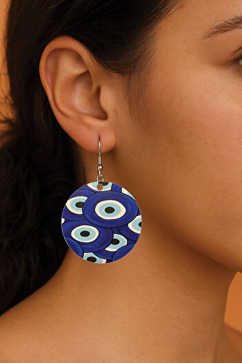 Cekuonline Women's Earrings Patterned Stylist Hooked 3.5X5Cm Round Transparent Earrings Allegra Nazar