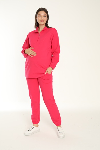 Miss Dünya Lissa Comfort Fit Collar Zipper Detail Adjustable Waist Maternity and Postpartum Tracksuit Set