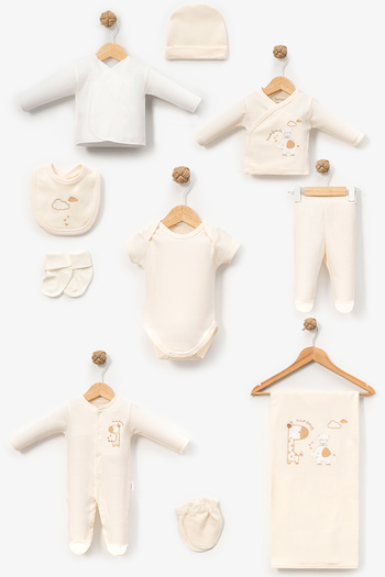 Bebitof Cute Elephant and Giraffe Patterned 10-Piece Boxed Newborn Hospital Release Bodysuit Set