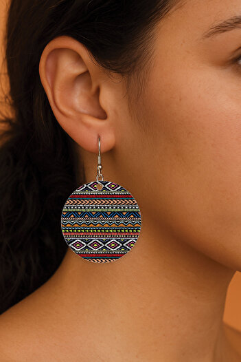 Cekuonline Women's Earrings Patterned Stylist Hooked 3.5X5Cm Round Transparent Earrings Bebora