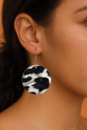 Cekuonline Women's Earrings Patterned Stylist Hooked 3.5X5Cm Round Transparent Earrings Grazia