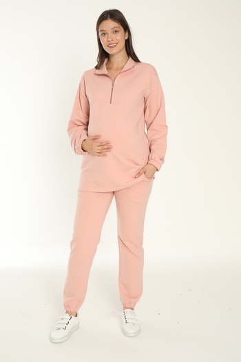 Miss Dünya Lissa Comfort Fit Collar Zipper Detail Adjustable Waist Maternity and Postpartum Tracksuit Set