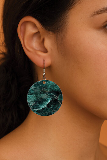 Cekuonline Women's Earrings Patterned Stylist Hooked 3.5X5Cm Round Transparent Earrings Gran Marble