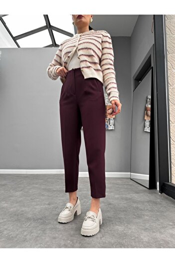 BE CHİC Women's High Waist Pencil Ankle-Length Premium Quality Woven Carrot Pants Kr1000