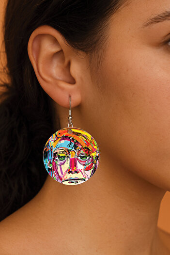 Cekuonline Women's Earrings Patterned Stylist Hooked 3.5X5Cm Round Transparent Earrings Contemporary Design