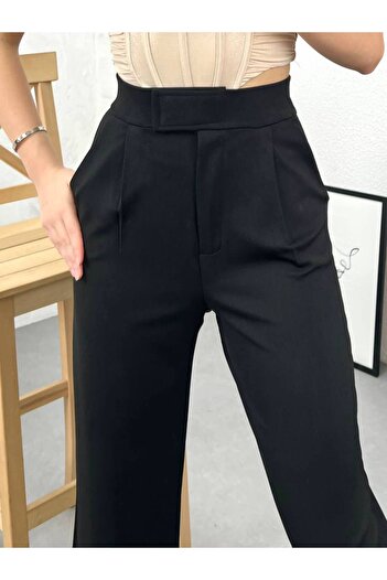 VOICTEC Women's Lycra Crepe Wide Leg Velcro Closure Palazzo Pants