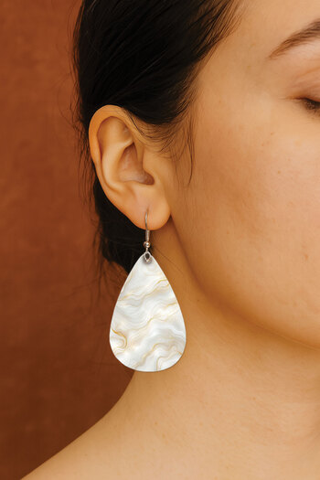 Cekuonline Women's Earrings Patterned Stylist Hook Printed Earrings Drop Transparent Glam Marble