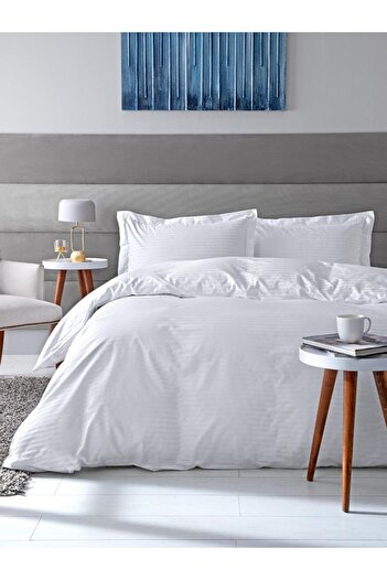 Karna Home White Hotel Style Cotton Satin Double Duvet Cover Set