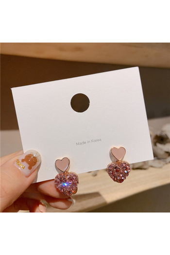 KESNUP Heart earrings with crystals, for children, Pink