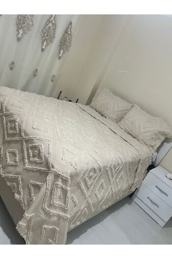 Tekstilsa Scandinavian Double Bedspread 240 X 250 cm and 2 Pillows Capuchino