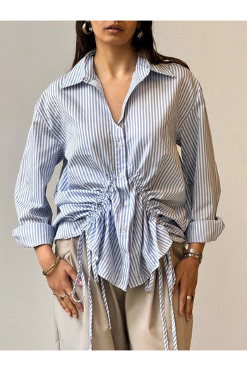 Zerenyus Striped Shirt with Gather Detail on the Front