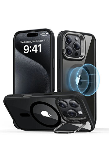 ESR Husa iPhone 16 Pro Classic Hybrid HaloLock Kickstand, negrutransparenta