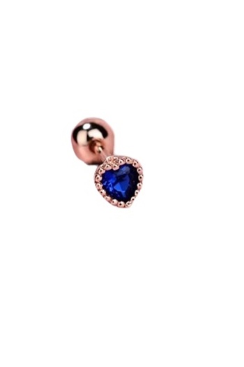 KESNUP Piercing stud earring, 1 piece, heart pattern, Blue / Rose Gold