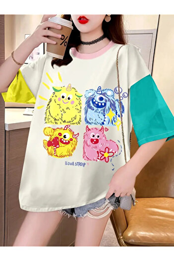 PENTHİLUS Women's plus size cartoon printed t-shirt - loose fit, short sleeve, crew neck