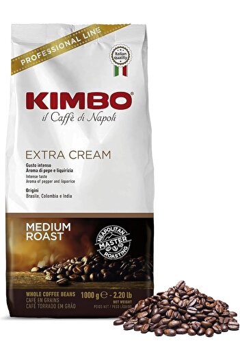 Kimbo Extra Cream Coffee Beans Medium Roast 1kg - Italy, Bag