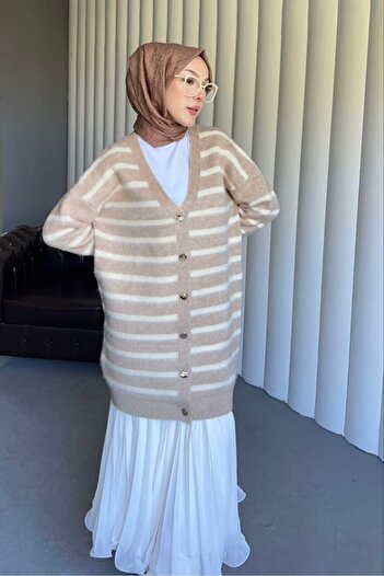 ensade Women's Striped Oversized Knit Cardigan - Long Sleeve, Loose and Stylish Design