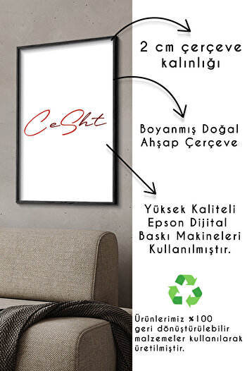 CeSht Soyut Çiçek 3 Parça Siyah Ahşap Çerçeveli Tablo