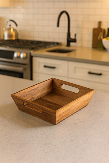 Çavdar Group Acacia 20X20 cm Luxury Bread Box with Handle Oil Container Box