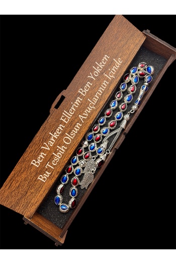 KANUNİ TESBİH Rozariu cu design special, albastru burgundă, rozariu din metal brodat cu email, cu cutie din lemn