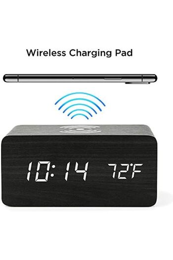 Generic Wooden Digital Alarm Clock OCT17 with Wireless Qi Charging Base