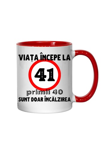 T&M Personalizare Personalized Mug - Life Begins at 41 Years, Red Interior, 330 ml