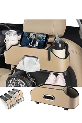 SP Car Back Seat Organizer with 2 Cup Holders - Tissue Box and Storage Hook - Multi-Functional - Great