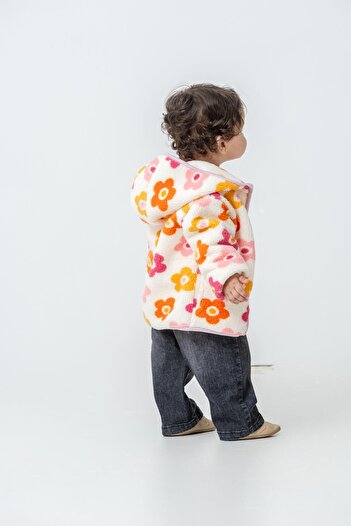 Magu Children's Cotton Floral Print Hooded Zipper Coat - Colorful Fleece Outerwear