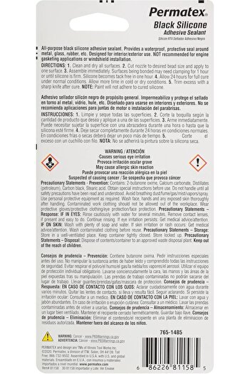 Permatex (16BR) مادة لاصقة مانعة للتسرب من السيليكون الأسود الصافي 0.85 جم عبوة من قطعة واحدة 81158
