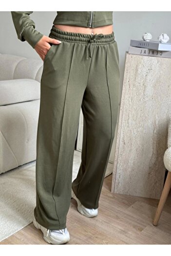 Zora Butik Crop Hırka & Çimalı Pantolon Takım - HAKİ