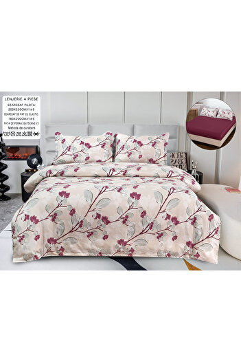 FIONNA.RO Satin Cotton Underwear With Elastic 4 Pieces - Burgundy Flowers