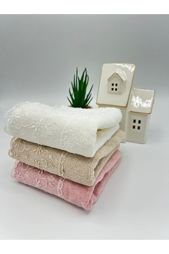 LenaToptan Mink 3-Piece Guipure Lace 30X50 cm Kitchen Towel Set (Bohçalık - Dowry - Gift)