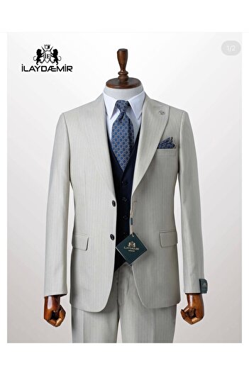 ilayda emir Beige Navy Striped Suit