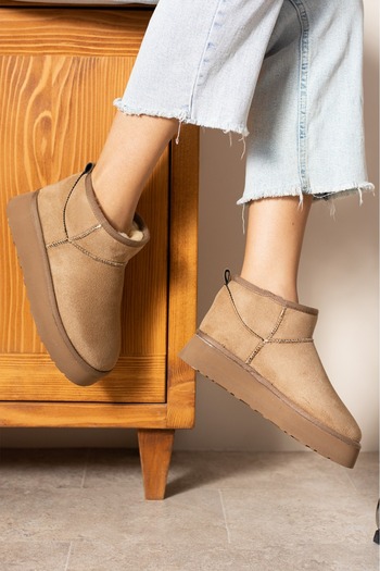 papushe shoes Yuvo Dark Beige Suede Winter Thick-Soled Women's Boots with Fur Inside