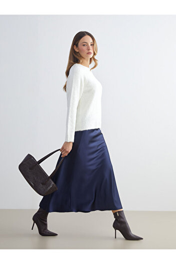 LC Waikiki Navy Blue Elastic Waist A-Line Satin Skirt