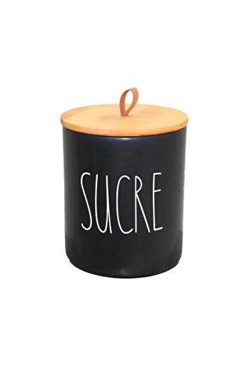 FRANDIS Sugar Storage Container, Ceramic with Bamboo Lid, Black -