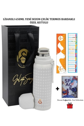 Galatasaray Licensed 650ml New Season Steel Thermos with Cup in Special Box and Our Notebook Gift+Sezgistore C