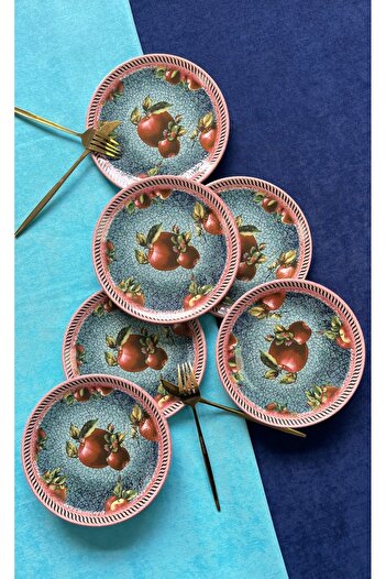 Yiğit Seramik Züccaciye Hürrem Sultan 6 Pieces Dessert Plate (Apple)