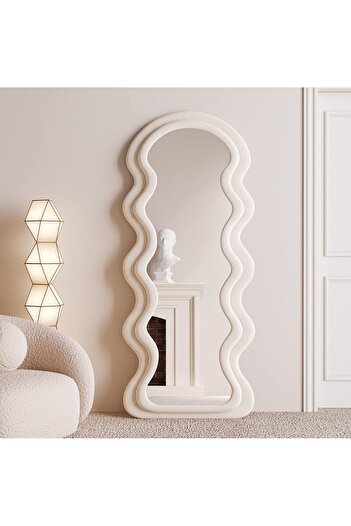 Crestj Full Length Metal Floor Mirror with Wood Design 160 x 60 cm, Beige