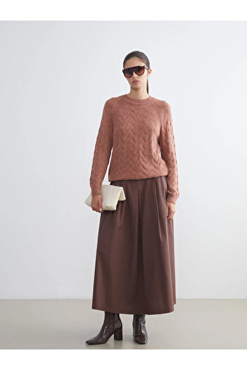 LC Waikiki Poplin Pleated Skirt with Elastic Waist
