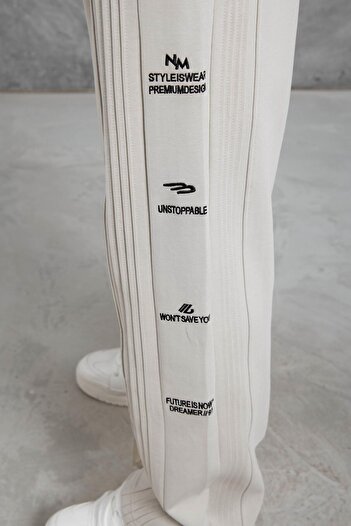 NOMARC Erkek Krem Unstoppable Yazılı Baggy Kalıp Eşofman Altı
