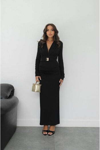 Havoş Black Gold Belt Detailed Dress