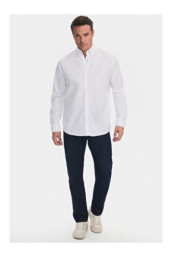 nightblack Slim Fit White Oxford Button-Down Collar Easy-Iron Detailed Cotton Shirt