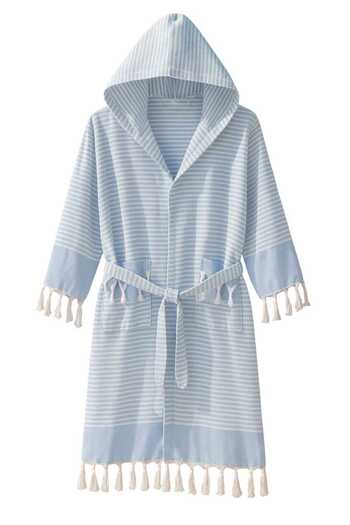 merland benvecocuk Hooded Unisex Peshtamal Beach Robe 100% Cotton Marelina Blue - XL