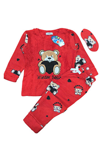 zahider Girls' Fleece Fabric Sleepwear Set with Teddy Bear Pattern and Headband