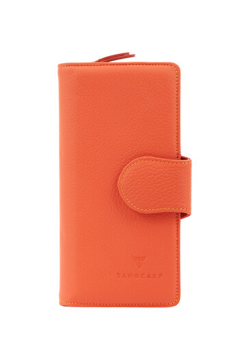 TANGCARF Diva Women's Wallet Genuine Leather Zippered Magnetic Large Model Hand Wallet Orange
