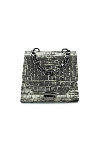Zea Geanta Mini Chain Piele Naturala Croco Platina