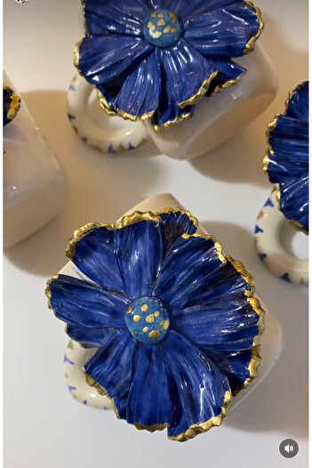 Banuart Cosmos Handmade Blue Flower Ceramic Coffee Cup