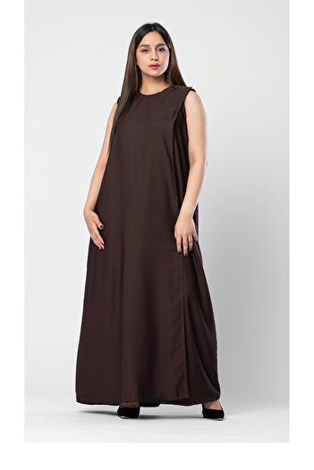 outline Brown wrap dress under the abaya