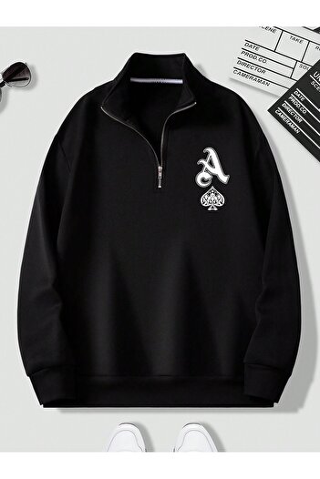Velostra Unisex Half-Zip 3-Thread Thick Winter as Printed Sweatshirt